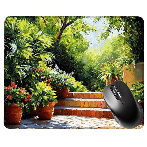Mouse Pad 42x35cm, Mice Pad with Non-Slip Rubber Base, Mouse Mats for Computers Durable Stitched Edges, Easy Gliding, Smooth Surface for Laser and Optical Mouse Mat, Portable, Garden Landscape S0F-384