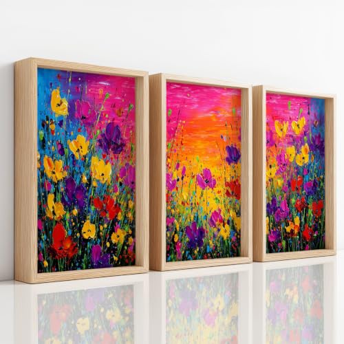 Pintura al óleo floral que captura la magia de un colorido atardecer en casa