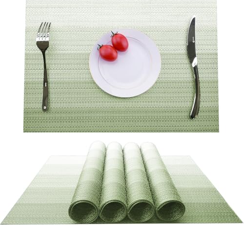 4er Set Tischsets Abwaschbar Baumwolle Leinen Stoff 45x30 cm Platzsets Esstisch Maschinenwaschbar Hitzebeständig Eukalyptus Grün Modern Küchen-Tischsets für Esstisch Speisetisch Hotel