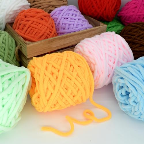 Image of Chunky Chenille Yarn for Crocheting,Red Fluffy Velvet Plush Yarn Thick Soft Chunky Chenille Yarn Baby Blanket Yarn for Crocheting Knitting Beginners 100g(Red)