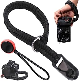 Mikqky Pasek na rękę do aparatu, pasek na rękę z linką, tkany pasek na rękę do aparatu, Dreamark DSLR, kompatybilny z różnymi kamerami, z 1 czerwoną klamrą do szybkiego zamykania, czarny, 40