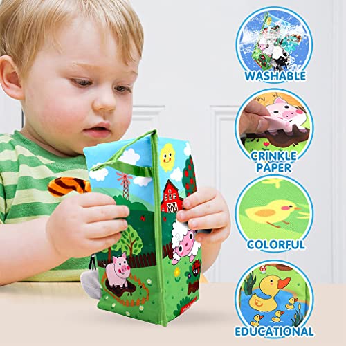 Image of PATPAT 3D Baby Cloth Book,Cute Farm Animal Theme Soft Cloth Books, Sensory Book,6 Pages Early Development Baby Cloth Book for Baby Toddler 3-18 Months (Farm Tails Cloth Book) Yellow