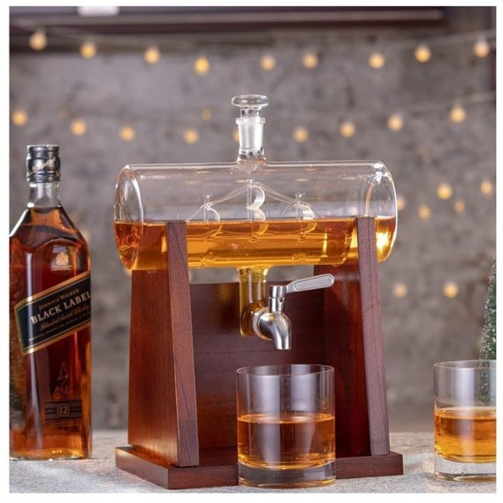 Image of Whiskey Decanter with Antique Crystal Clear (Boat Shape Decanter 2 Glasses)
