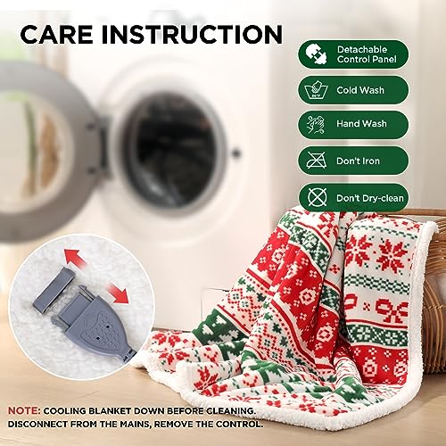 Westinghouse Heated Throw Blanket, Super Soft Flannel to Sherpa Electric Throw with 6 Heating Levels & 2-10 Hours Auto Off, Fast Heating & Overheat Protection, 50x60 Inch, Christmas Tree