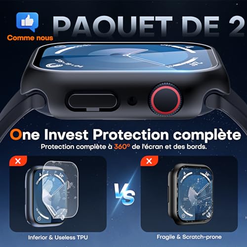 Image of TAURI 2 Pack Hard Case Designed for Apple Watch Series 9 (2023) Series 8 /7 45mm, [360 Shockproof] with 9H Tempered Glass Screen Protector, [Scratch-Resistant] Cover for iWatch 45mm - Black