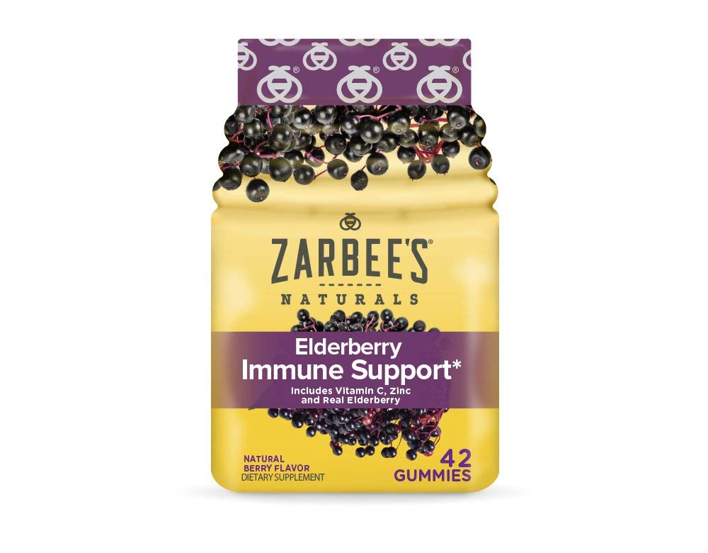 Elderberry Gummy Daily Immune Support Supplement with Vitamins A, C, D, E & Zinc, Black Elderberry Fruit Extract, Natural Berry Flavor, 42 Count