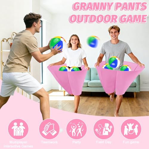 Image of Granny Pants Outdoor Game with 8 Bouncy Balls and 1 Air Pump (Random Colors), 2PCS Granny Pants Game Baby Shower Funny Party Game for Adults & Family, Giant Pants Catch Granny Pants Yard Game