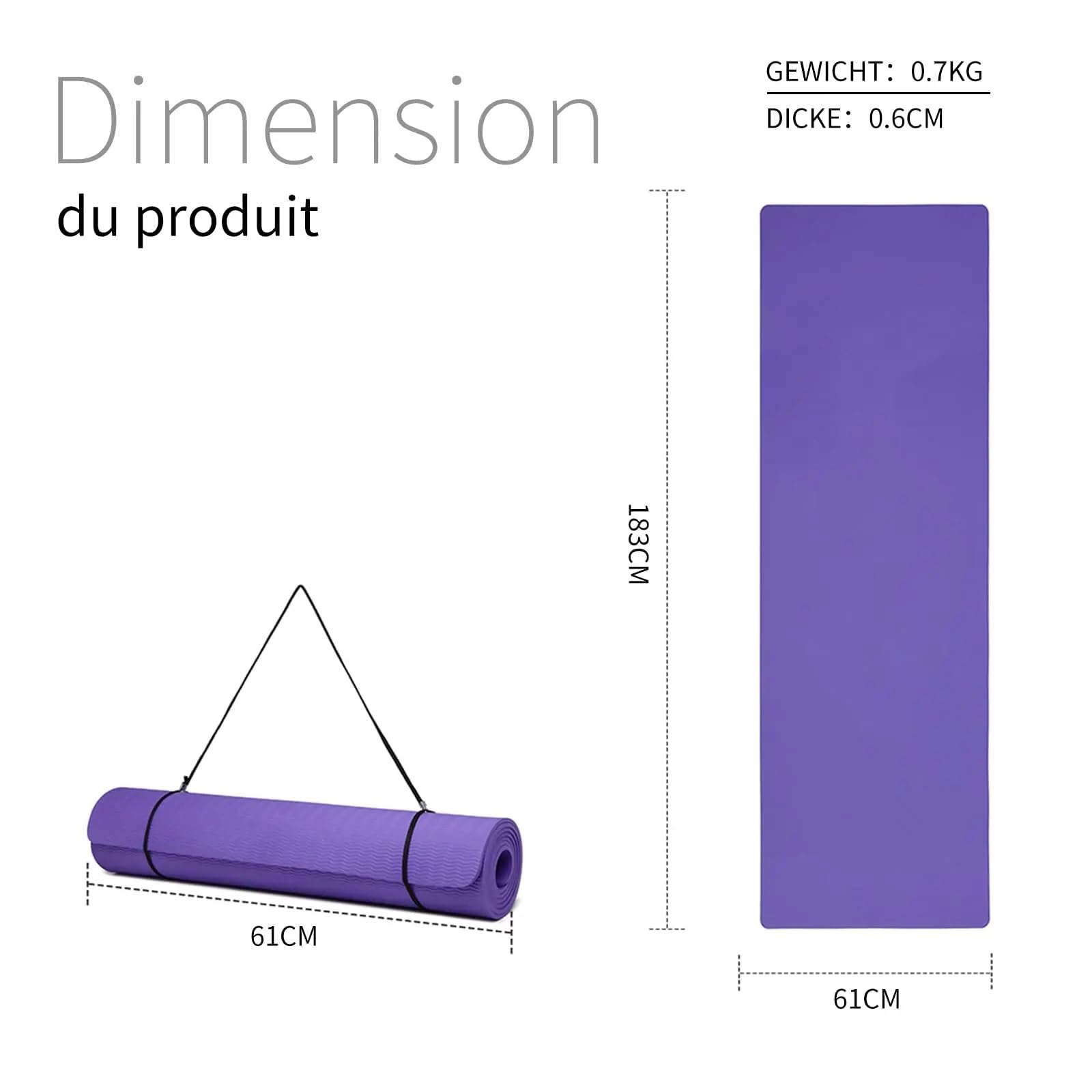 Tappetino Yoga Tappetino yoga - antiscivolo 183x61x0,6 cm for pilates, fitness e allenamento, con tracolla