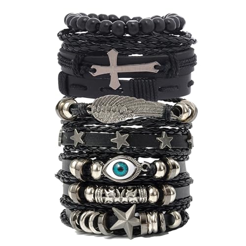 Bracelet punk en cuir tressé avec perles lot de 8 à 10 bijoux rétro ajustables pour homme