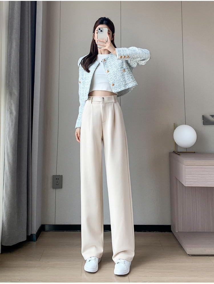 Women's Wool Loose Wide-Leg Pants, Autumn Winter Thickened Casual Straight-Leg