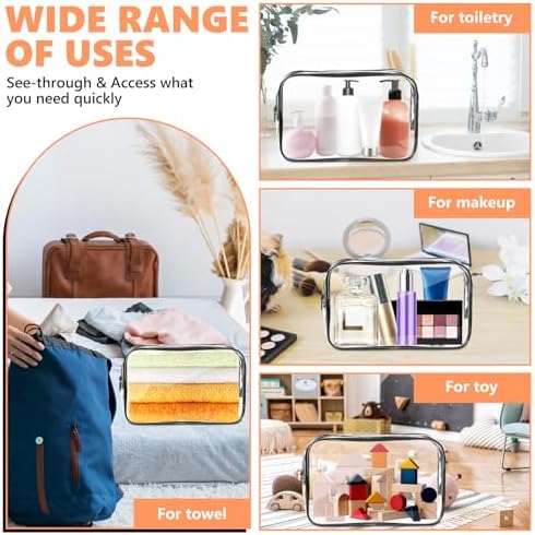 AURUZA Clear Makeup Bag,Portable Travel Toiletry Bags with Zipper, TSA Approved Clear Organizer Bags, PVC Cosmetic Pouch for Airport Airline Compliant - 5