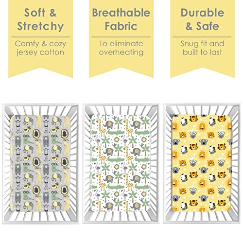 Grow Wild Pack N Play Sheets | Mini Crib Sheets 3-Pack, Soft Pack And Play Sheets, Premium Bassinet Sheet, Safari Elephant Yellow Gray White #TOP1