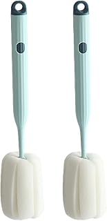 DIQIUREN Soft Sponge Bottle Brush 2-Pack - 360° Rotating Head, Scratch-Free Cleaner for Baby Bottles, Mugs & Goblets (Blue)