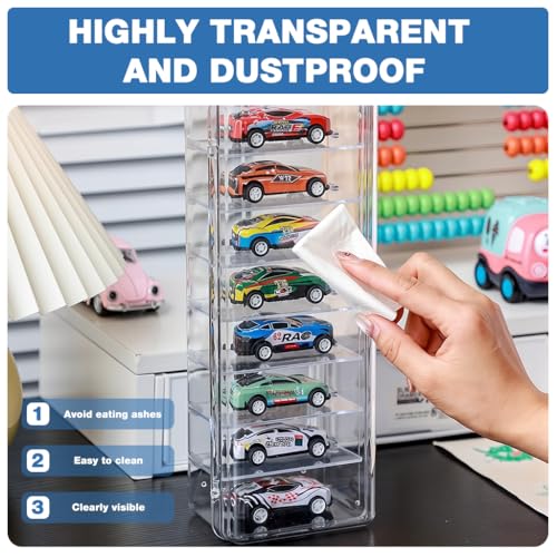 Image of HASTHIP Mini Racing Car Models Clear Display Box with Door, 8-Compartments Vertical Display Box with Removable Clear Shelves, Collectible Car Toy Organizer Case Desk Display Box, 7.5x10.5x26cm