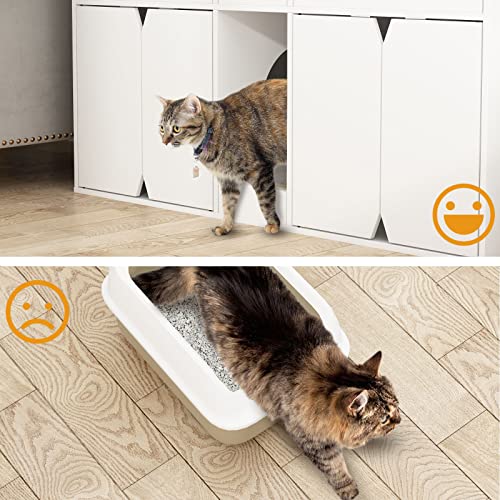 Dawnspaces Cat Litter Box Enclosure For 2 Cats, 43.3 Inch Modern Wood Large Cat Washroom Storage Cabinet Bench End Table Furniture,With 3 Drawers & Removable Litter Box, White #TOP4