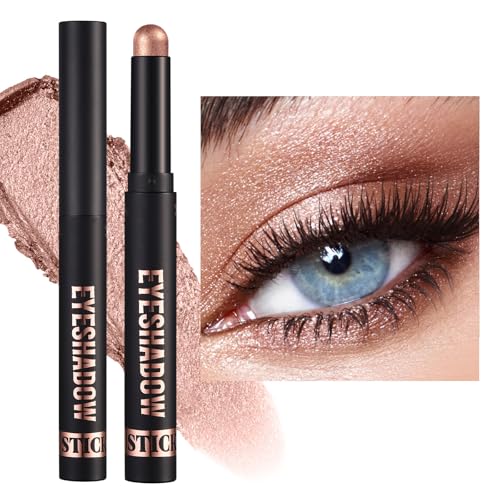 Rose Champagne Eyeshadow Stick – Waterproof Long Lasting Creamy Formula – Smooth Glide Twist Up Design Multiuse As Eyeliner Highlighter And Base Matte Shimmer Finish (Rose Champagne)