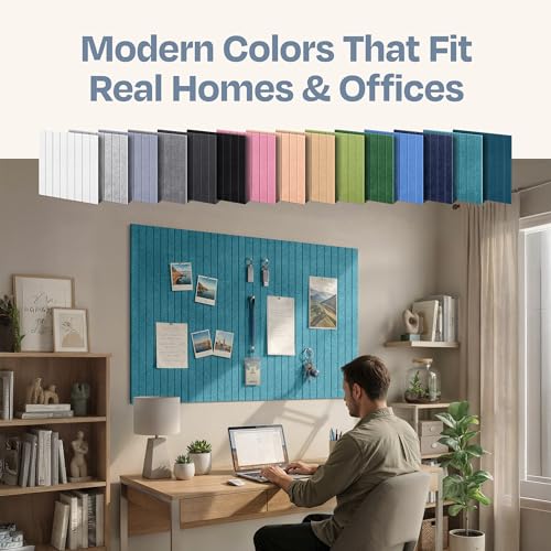 Image of X-Large Cork Board Alternative 12-Pack Felt Bulletin Board Thick and Decorative Pin Board for Home Office Walls 47.24 x 35.43 Inches with 72 Adhesive Tabs - [Light Turquoise]