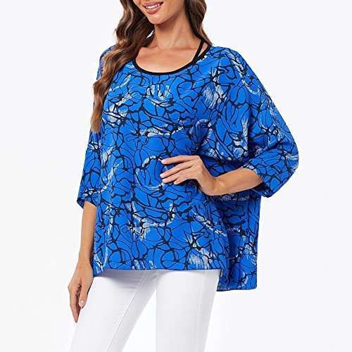 Image of Ckikiou Plus Size Batwing Flowy Semi Sheer Chiffon Blouse Tunic for Women Summer Floral Print Boho Beach Cover ups