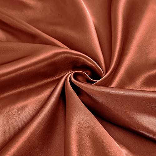 Image of Ersmak Silk Satin Fitted Sheet, Soft Deep Pocket Bottom Luxury Queen Fitted Sheet, Wrinkle Free, Breathable, Fade Resistant - Orange