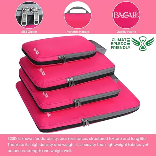 Image of BAGAIL 4 Set /6 Set /8 Set Compression Packing Cubes Travel Accessories Expandable Packing Organizers (Cloth Pattern, 4-Fuchsia)