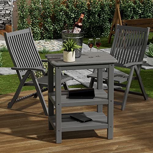 Ferfalder 3 Tier Outdoor Side Table Adirondack Side Table Hdpe End Table Patio Side Table Rectangle Tables For Outdoor Backyard Garden Balcony Grey #TOP4