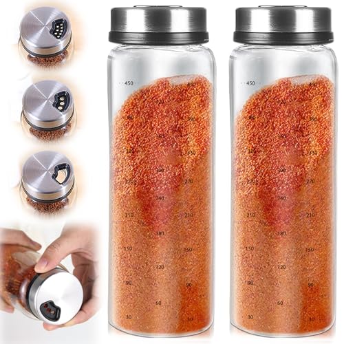 GOEDCH Pots à Épices en Verre Borosilicaté: 2 Pièces 500ml Grand Bocaux Epices Avec Couvercle Pivotant, Salière à Épices 3 Types de Trous, Pots à Épices pour Conserver Les Epices Cuisine