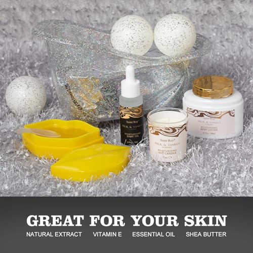 Image of Spa Gift Basket, beauty bath kit Mother Day Gifts for Women, Bath and Body Almond Milk Vanilla Spa Gifts for Women, Bath Gift Set Christmas, Scent Lotion, Lip Mask, Birthday Holiday Bridal Shower