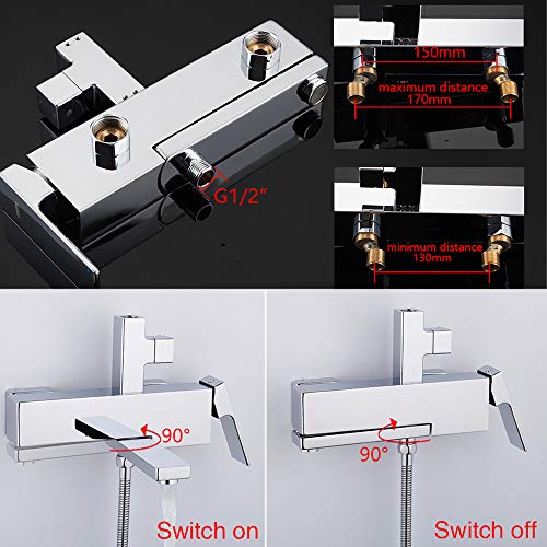 Esbant Square Rain Shower System, 3 Functions Bathroom Shower Faucet Set Wall Mounted Chrome Shower Combo Set With Shower Head, Handheld Shower, Bath Shower Mixer Taps Kitchen Sink Faucets #TOP2