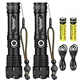 ShineTool XHP50 Linterna LED Alta Potencia 2 Unidades, 4000 Lúmenes Recargable por USB Linterna Resistente al Agua con Zoom, Luces de Emergencia para Exteriores con Indicador de Energía + Batería
