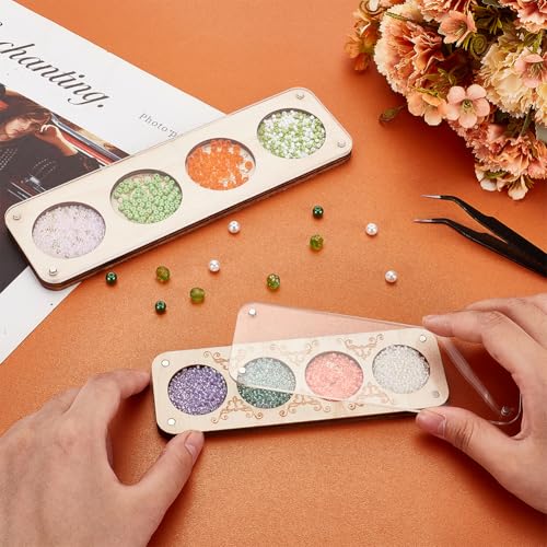 Image of AHANDMAKER 2Pcs Wooden Jewelry Storage Tray with Glass Lid 2 Sizes Wood Bead Board with Lid 4 Slot Old Lace Bead Storage Organize for Beads, Bracelets, and Small Accessories