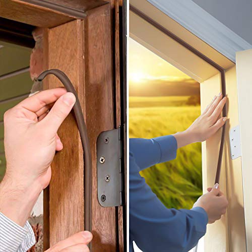 Image of Door Weather Stripping, Window Seal Strip for Doors and Windows- Self-adhisive Foam Weather Strip Door Seal | Soundproof Seal Strip for Cracks and Gaps Epdm D Type (66Ft) 2 Pack (Brown)
