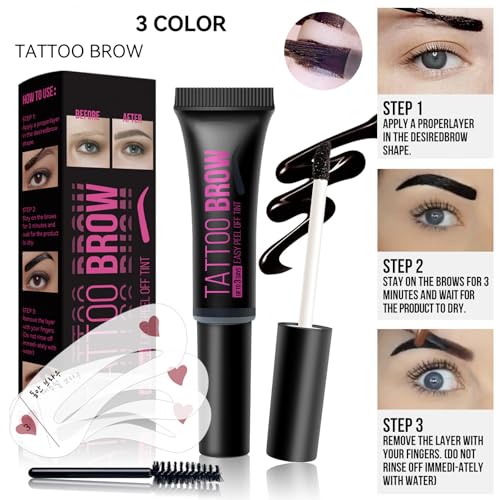 Eazerom 03 Peel Off Eyebrow Gel, Gel De Cejas Peel Off,Tinte en Gel para Cejas,Gel de Cejas Tatuadas Pelado gel de Cejas para Colorear, Gel para Cejas de Larga Duración,03# BLACK - imagen 3