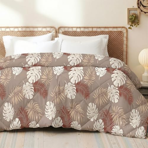 Image of AYKA Reversible AC Comforter 150 GSM Microfiber Summer Blanket Double Bed (90x100 Inches) | LeafLuxe Sage Design Cooling Quilt for AC Room | Soft Breathable Duvet Taupe & Brown