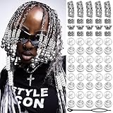 NAISKA 60PCS Silver Hair Beads for Braid Viking Hair Jewelry Nordic Runes Tube Beads Muti Styles Loc Dreadlock Accessories Vintage Metal Hair Cuffs Clips Rings for Women and Men
