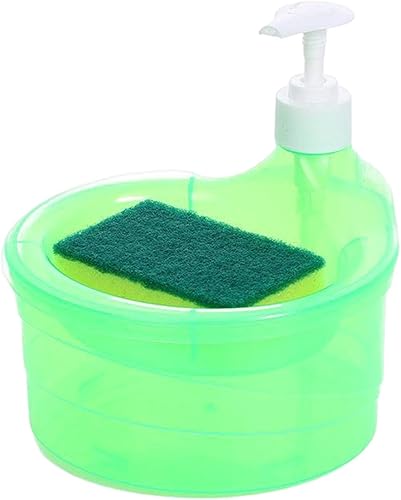 Dispensador de jabón para lavavajillas, dispensador de jabón para lavar platos 2 en 1, dispensador de jabón de cocina con esponja, dispensador de