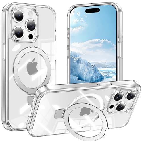 Lufanbis Magnetic for iPhone 15 Pro Max Case with Ring Stand, [10 FT Drop Protection] [Velvety Touch] Slim Translucent Matte Back Shockproof Phone Case for iPhone 15 Pro Max 6.7'', Clear by Lufanbis - Used condition - US$22.28