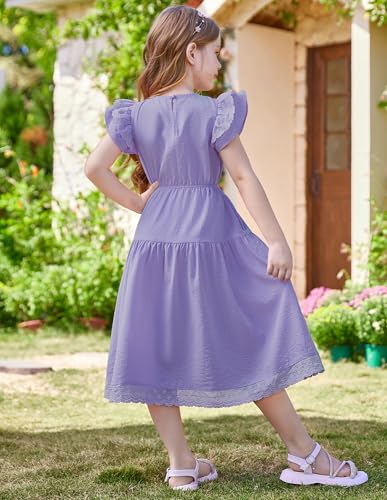 GRACE KARIN Girls Summer Dress Flutter Sleeve Lace A-Line Sundress Casual Elegant Midi Dresses with Pockets for 5-12 Years2