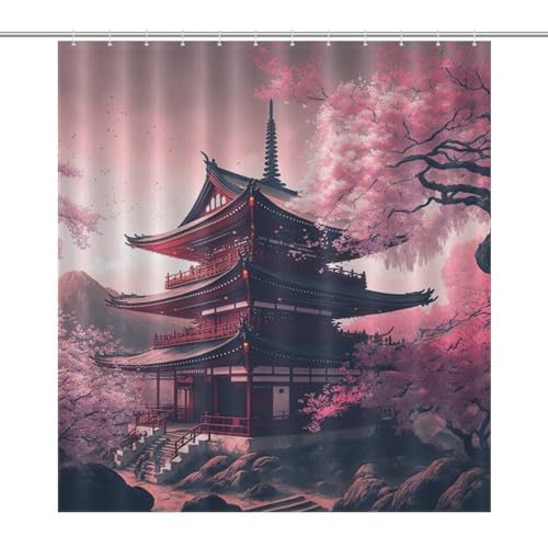Rideau de bain temple japonais imperméable lavable idéal pour baignoire