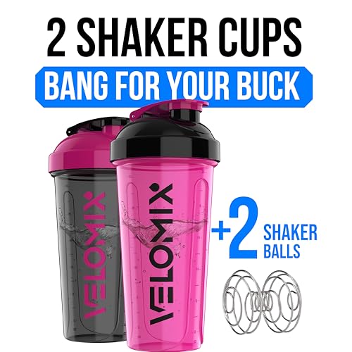 Image of VELOMIX -2 Pack- 28 oz Protein Shaker Bottles for Protein Mixes - 2x Wire Whisk | Leak Proof Shaker Cups for Protein Shakes and Pre Workout | Protein Shaker Bottle Pack (B2) Black /Pink
