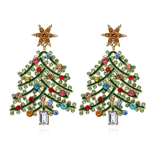 Sparkling Stars Christmas Tree Rhinestone Beads Inlaid Dangle Earrings Charming Colorful Crystal Beaded Xmas Tree Star Drop Earrings For Women Girls Xmas Birthday Party Exquisite Jewelry Gift (A) #TOP24