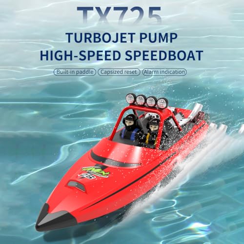 TENIREALX Bateau RC avec lumières LED pour adultes, turbojet haute vitesse 30 km/h, 2,4 GHz télécommandé, bateau à jet pour adultes, bateau de course RTR étanche pour lacs, piscines (vert) – vue 8