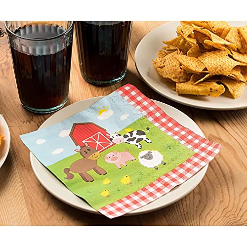 Cocktail Napkins - 150-Pack Luncheon Napkins, Disposable Paper Napkins Farm Animals Party Supplies For Kids Birthdays, 2-Ply, Unfolded 13 X 13 Inches, Folded 6.5 X 6.5 Inches #TOP1