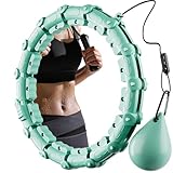 Plus Size Smart Weighted Hula Hoop, Weight Loss Fitness Hula Hoops, Exercise Hoop with Weight Ball, Detachable Knots & Adjustable Weight (Mint Green (28 Knots))