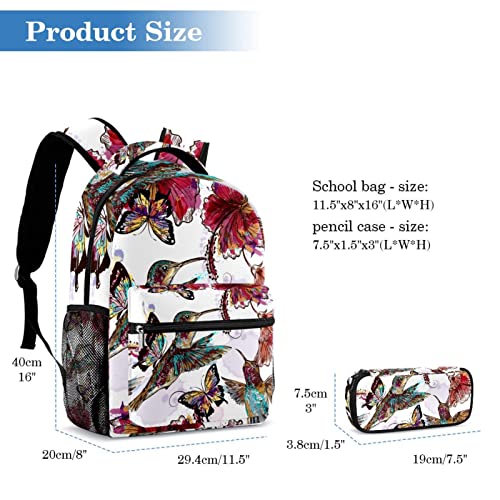 Sac à dos sangle réglable imprimé colibris avec trousse assortie - 2