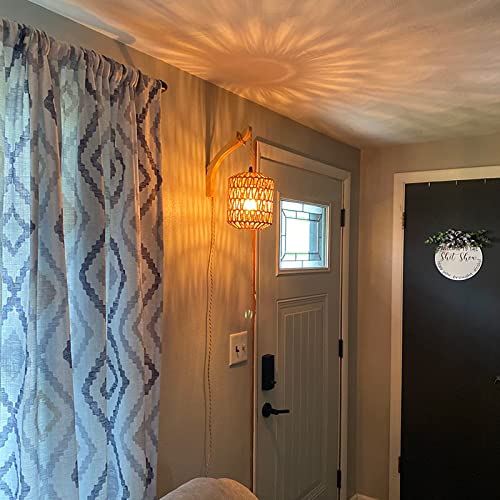 Image of Frideko Rattan Wall Lamp with Plug in Cord Hand Woven Plug in Wall Sconces Paper Rope Wall Light Farmhouse Wall Sconce Wall Mounted Light Boho Wall Sconces Wall Lighting for Bedroom Living Room