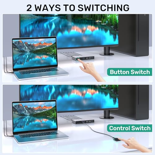 SUIDEK Displayport KVM Switch 1 Monitor 2 Computers 8K@60Hz, DP KVM Switch 2 in 1 Out, USB 3.0 KVM Switches with 4 USB Ports, Include Desktop Controller, 2 USB Cables and Power Adapter - Image 4