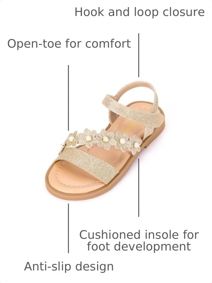 Image of PANDANINJIA Girls Sandals Open Toe Summer Flats Dress Shoes