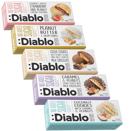 Diablo No Added Sugar Cookies Mixed Flavours No Added Sugar Luxury Biscuits Healthy Crunchy Snacks Gift Box for Adults Kids and Families Peanut Lovers Pack of 5