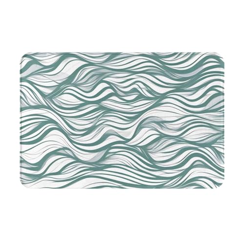 Zaixiansj Alfombra de baño antideslizante con estampado de rayas onduladas verdes de 61 cm, alfombra de baño suave y absorbente