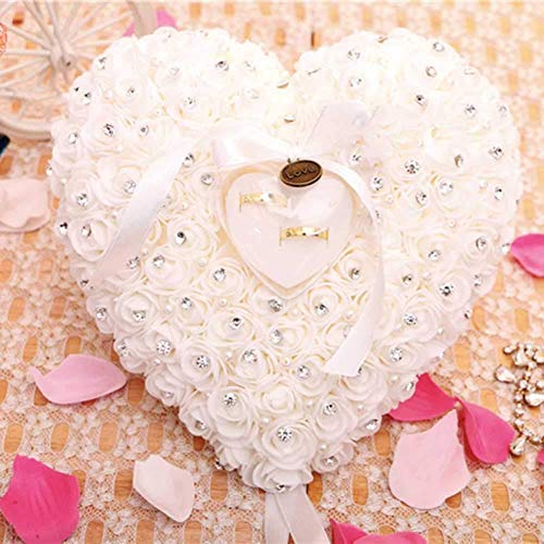 Loopunk Forma de Corazón Anillo de Bodas Almohada Elegante Rosa Estrás Decoración Cojín Anillo Ceremonia Suministros